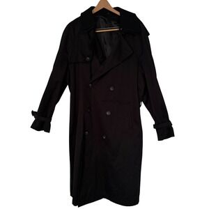 Lauren Ralph Lauren Trench Coat 42L Mens Black Double Breasted Overcoat Long